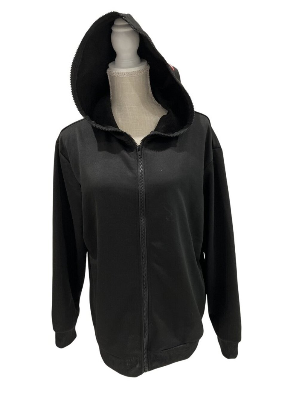 Manfinity Black Hooded Zip-Up Sweatshirt With Red X Graphic Size M